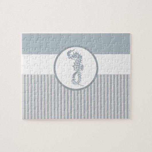 Seahorse Blue Classic Nautical Elegant Legpuzzel (Horizontaal)