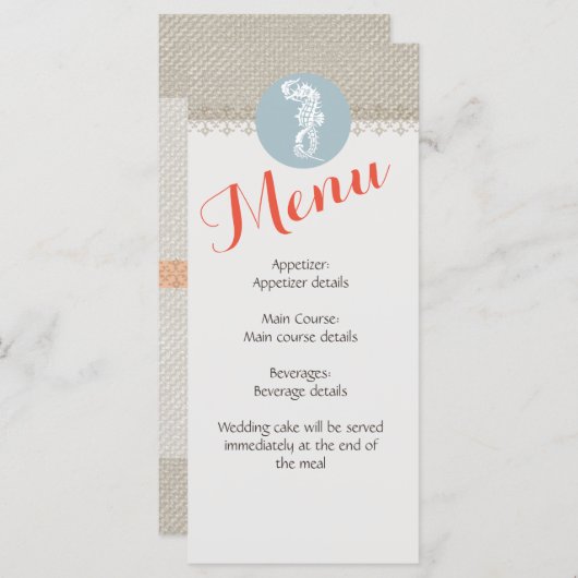 Seahorse Blue Classic Nautical Elegant Menu