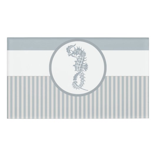 Seahorse Blue Classic Nautical Elegant Naambadge (Voorkant)