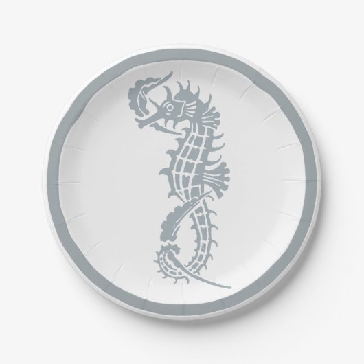 Seahorse Blue Classic Nautical Elegant Papieren Bordje (Voorkant)