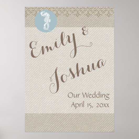 Seahorse Blue Classic Nautical Elegant Poster (Voorkant)