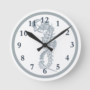 Seahorse Blue Classic Nautical Elegant Ronde Klok