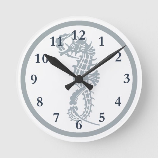 Seahorse Blue Classic Nautical Elegant Ronde Klok (Voorkant)