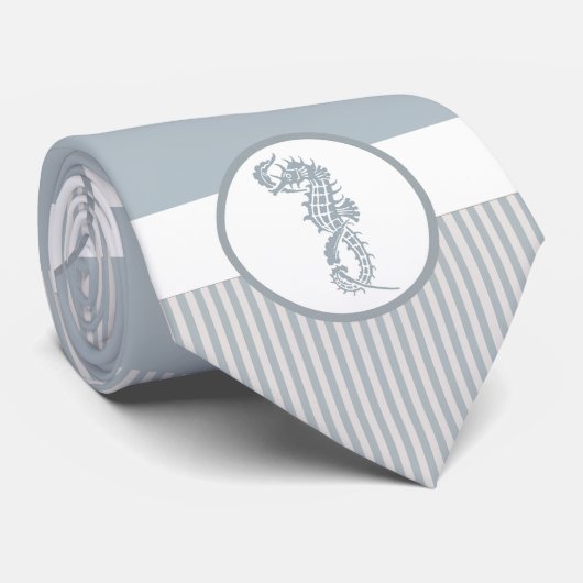 Seahorse Blue Classic Nautical Elegant Stropdas (Opgerold)