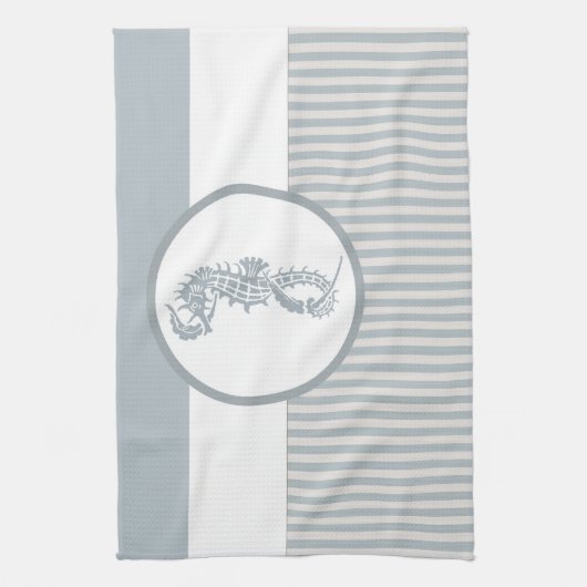 Seahorse Blue Classic Nautical Elegant Theedoek (Verticaal)