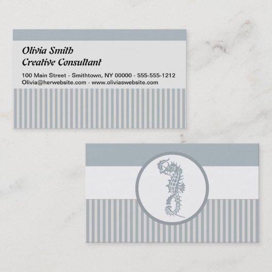 Seahorse Blue Classic Nautical Elegant Visitekaartje (Voorkant / Achterkant)