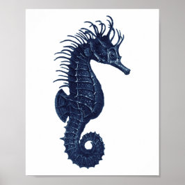 Seahorse Blue en White Beach Decor Poster