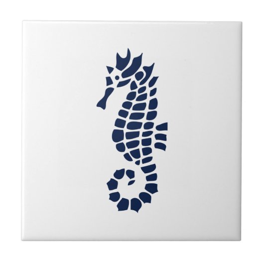 Seahorse Blue en White Coastal Ceramic Tile Tegeltje (Voorkant)