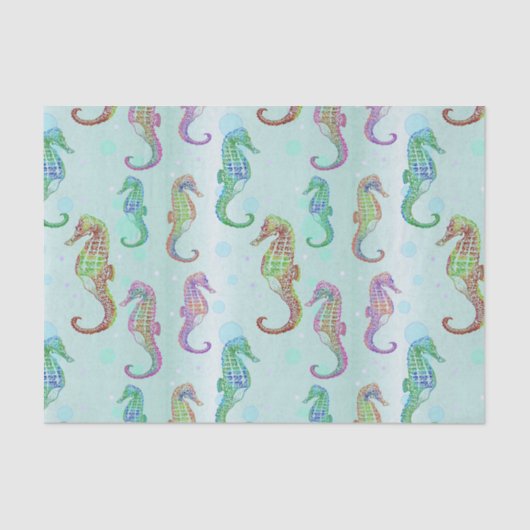 Seahorse Blue Green Tissuepapier (Voorkant)