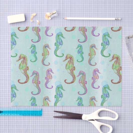 Seahorse Blue Green Tissuepapier (Craft)