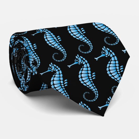 Seahorse Blue Pattern Stropdas (Opgerold)