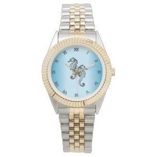 Seahorse Blue Romeinse cijfers Horloge