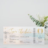 Seahorse Boarding Pass Ticket Beach Weddenschap Save The Date (Staand voorkant)