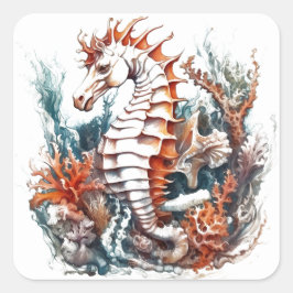 Seahorse Cartoon Vierkante Sticker