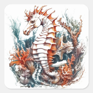 Seahorse Cartoon Vierkante Sticker