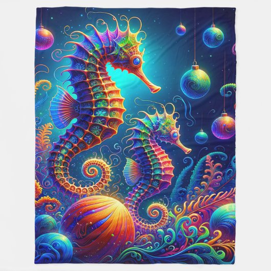 "Seahorse Christmas Fantasy" Fleece Deken (Voorkant)