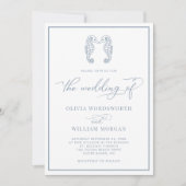 Seahorse Coastal Beach Dusty Blue Wedding Kaart (Voorkant)