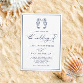 Seahorse Coastal Beach Elegant Script Navy Wedding Kaart