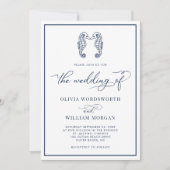 Seahorse Coastal Beach Elegant Script Navy Wedding Kaart (Voorkant)
