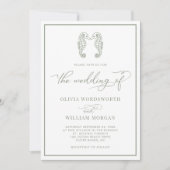 Seahorse Coastal Beach Script Sage Green Wedding Kaart (Voorkant)