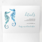 Seahorse Coastal Trifold Wedding Invitation Drieluik Uitnodiging (Binnenzijde eerst)
