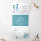 Seahorse Coastal Trifold Wedding Invitation Drieluik Uitnodiging (Binnen)