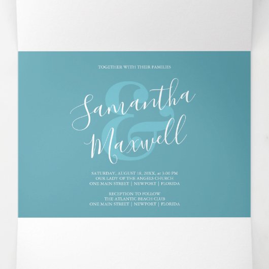 Seahorse Coastal Trifold Wedding Invitation Drieluik Uitnodiging (Binnenkant midden)