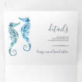 Seahorse Coastal Trifold Wedding Invitation Drieluik Uitnodiging (Binnenzijde eerst)