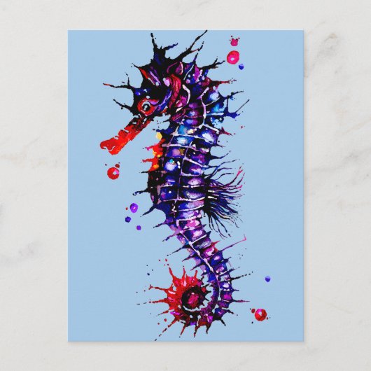 Seahorse Colorful Waterverf Briefkaart (Voorkant)