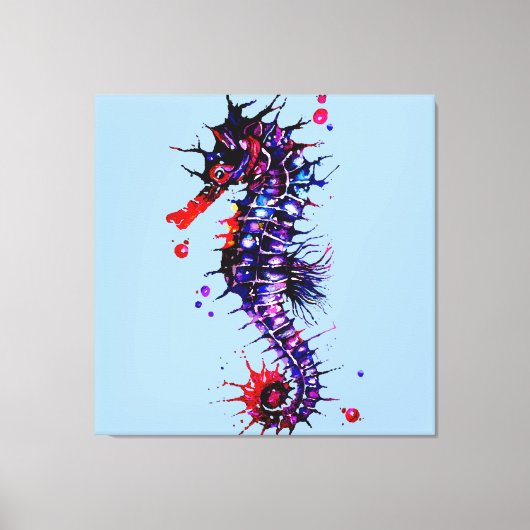 Seahorse Colorful Waterverf Canvas Afdruk (Voorkant)
