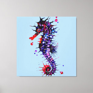 Seahorse Colorful Waterverf Canvas Afdruk