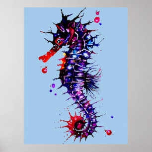 Seahorse Colorful Waterverf Poster