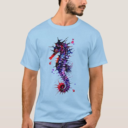Seahorse Colorful Waterverf T-shirt (Voorkant)