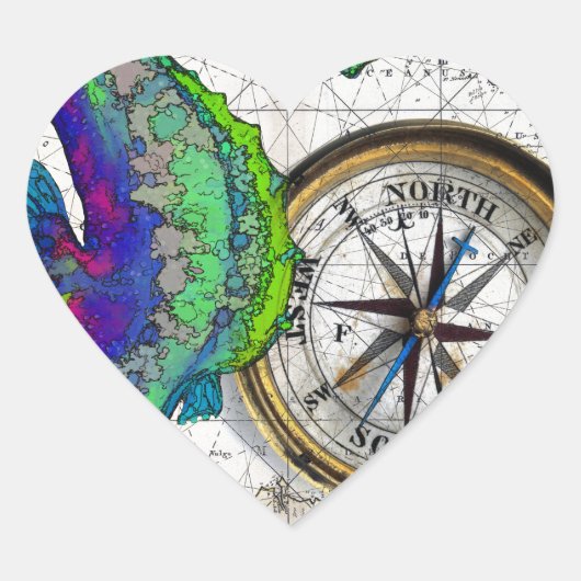 Seahorse Compass Collage Hart Sticker (Voorkant)