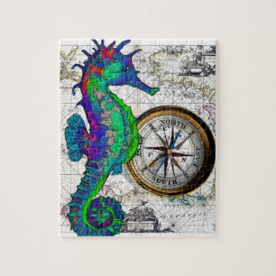 Seahorse Compass Collage Legpuzzel
