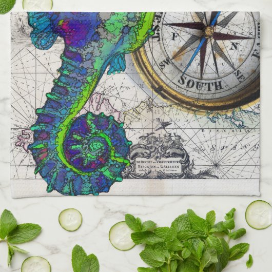 Seahorse Compass Theedoek (Gevouwen)