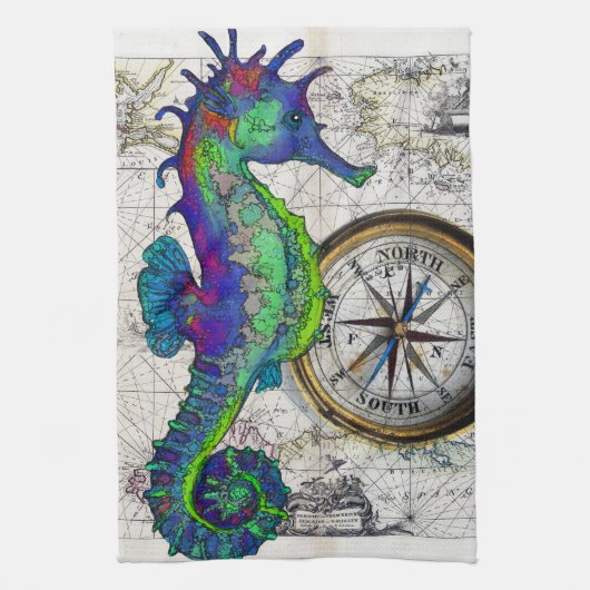 Seahorse Compass Theedoek (Verticaal)