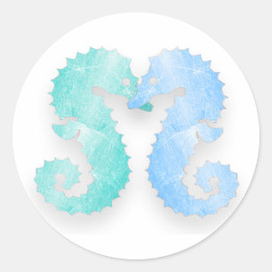 Seahorse Couple Blue Green Seapaarden Kiss Sticker