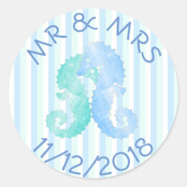 Seahorse Couple Blue Green Seapaarden Stickers