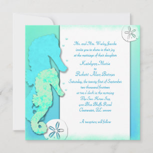 Seahorse Couple Ombre Aqua Wedding Kaart