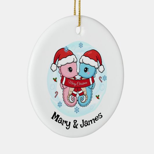 Seahorse Couple Personalized Christmas Ornament (Rechts)