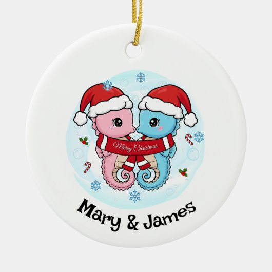Seahorse Couple Personalized Christmas Ornament (Voorkant)