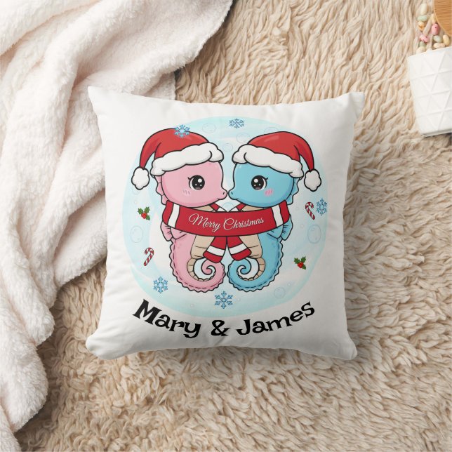 Seahorse Couple Personalized Christmas Pillow Kussen (Deken)