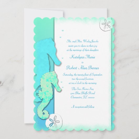 Seahorse Couple Wedding Parents Uitnodiging (Voorkant)