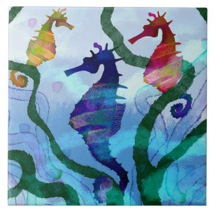 Seahorse Dance Ceramic Kitchen Tile Tegeltje