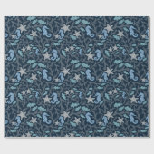 Seahorse Deep Blue Pattern Cadeaupapier (Vlak)