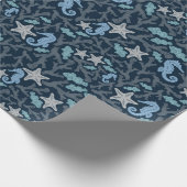 Seahorse Deep Blue Pattern Cadeaupapier (Hoek)