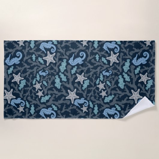 Seahorse Deep Blue Pattern Strandlaken (Voorkant)