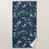 Seahorse Deep Blue Pattern Strandlaken (Voorkant)