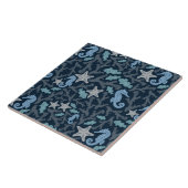Seahorse Deep Blue Pattern Tegeltje (Zijkant)